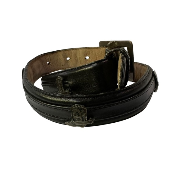 Vintage JOHNNY FARAH Black Leather Western Belt with Spur Boots Size 28 Small main image 5